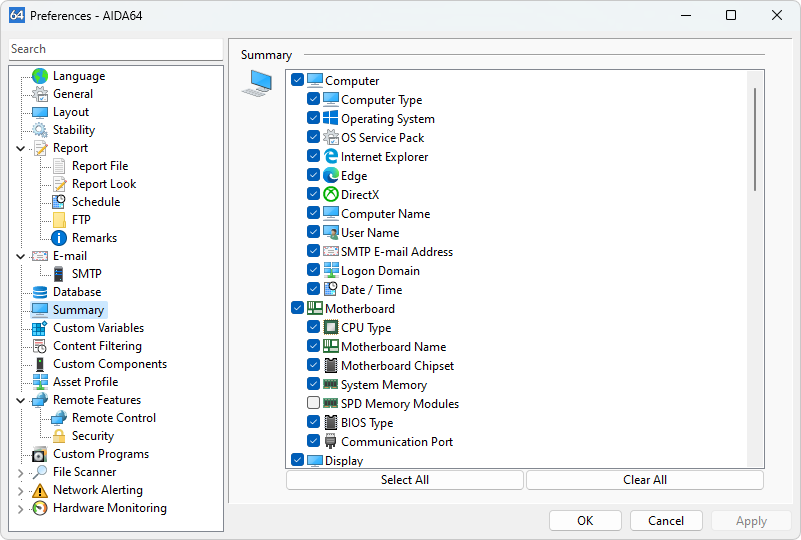 Preferences / Summary